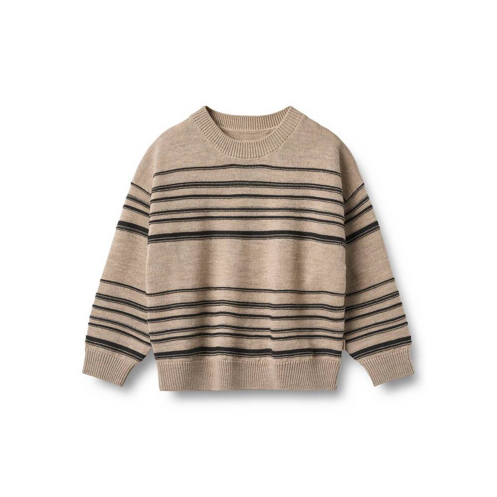 NEW WHEAT kid's flores stripes sweater in sand/black